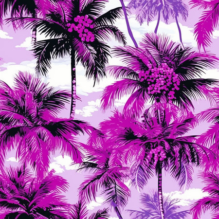 Seamless pattern with palm trees and flowers. Vector illustration.のイラスト素材