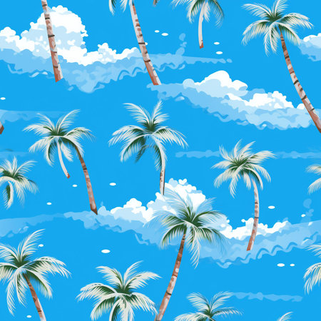 Seamless pattern with palm trees and clouds. Vector illustration.のイラスト素材