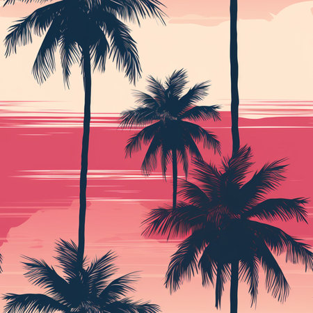 Seamless pattern with silhouettes of palm trees on the beach. Vector illustration.のイラスト素材