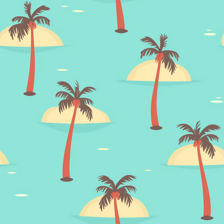 Seamless pattern with palm trees and islands. Vector illustration.