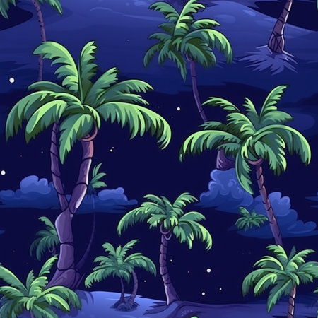 Palm trees on the background of the night sky. vector illustrationのイラスト素材