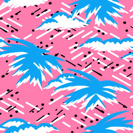 Seamless pattern with palm trees on pink background. Vector illustration.の写真素材