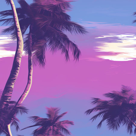 Tropical background with palm trees and sunset. Vector illustration.のイラスト素材
