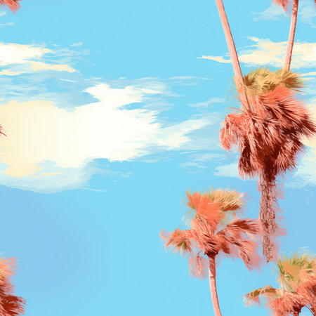 Palm trees against the blue sky with clouds. 3d illustrationのイラスト素材