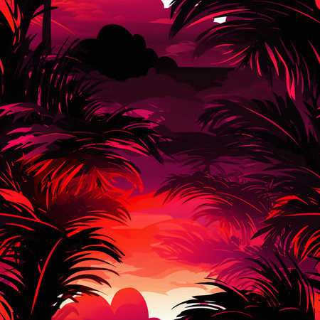 Tropical background with palm trees and sunset. Vector illustration.のイラスト素材