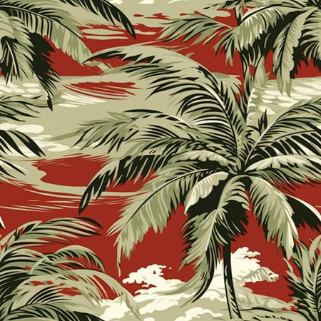 Seamless pattern with silhouettes of palm trees on a red backgroundの写真素材