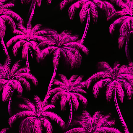 Seamless pattern with pink palm trees on a black background.の写真素材