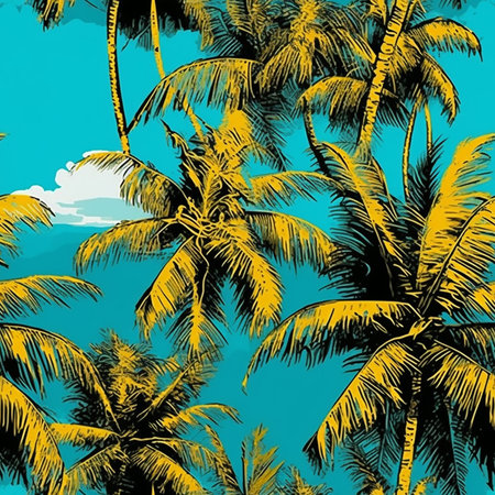 Tropical background with palm trees and clouds. Vector illustration.のイラスト素材