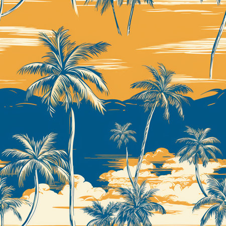 Seamless pattern with palm trees on the beach. vector illustrationのイラスト素材