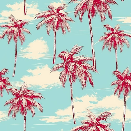 Seamless pattern with palm trees. Hand drawn vector illustration.のイラスト素材