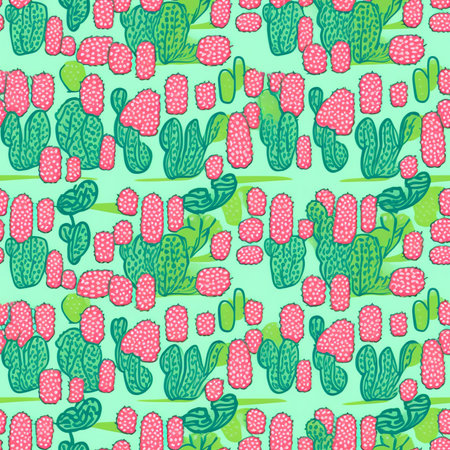 Seamless pattern with cacti. Vector illustration in retro style.のイラスト素材