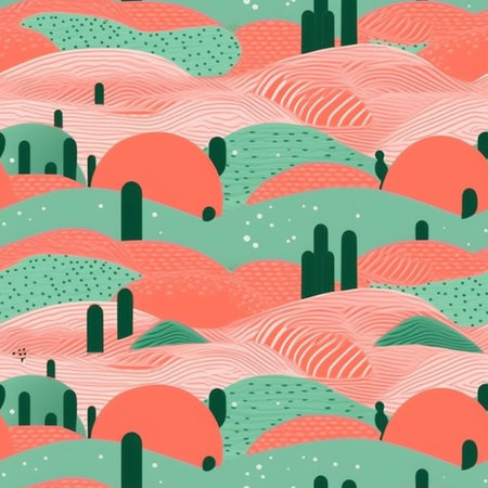 Seamless pattern with cacti and mountains. vector illustrationのイラスト素材