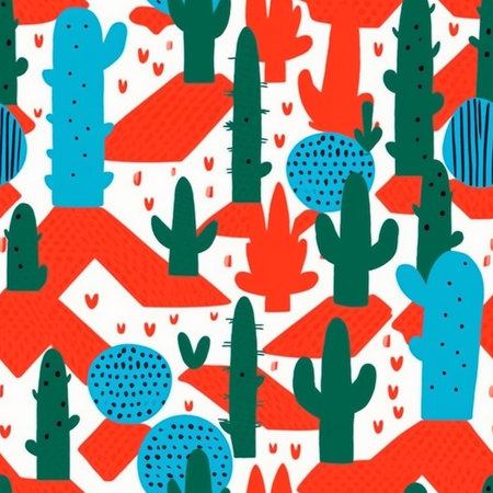 Seamless pattern with cacti. Hand drawn vector illustration.のイラスト素材