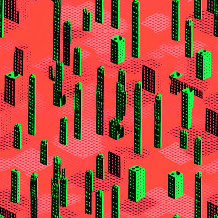 Seamless pattern with isometric buildings and skyscrapers.