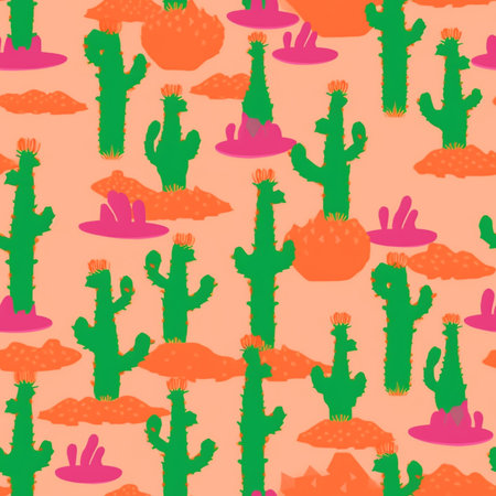 Seamless desert pattern with cacti and succulentsの写真素材