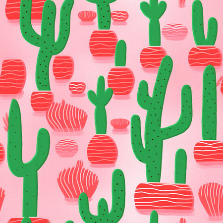 Seamless pattern with cacti. Hand drawn illustration.