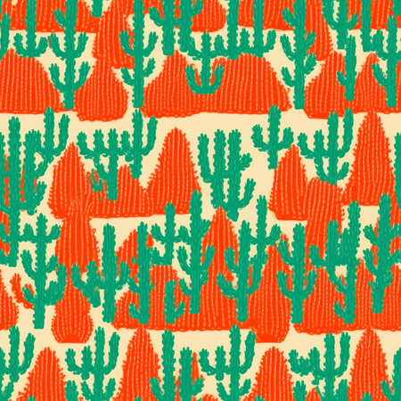 Seamless pattern with cacti. Hand-drawn illustration.の写真素材