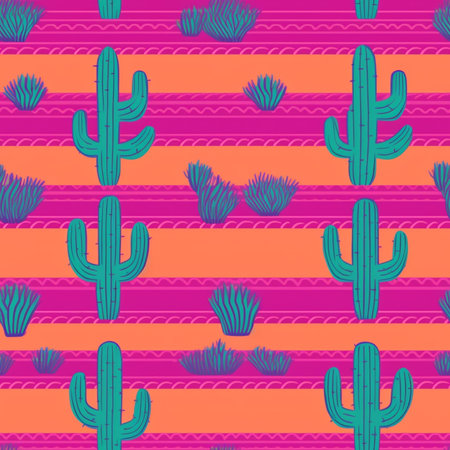 Seamless pattern with cacti and stripes. Vector illustration.のイラスト素材