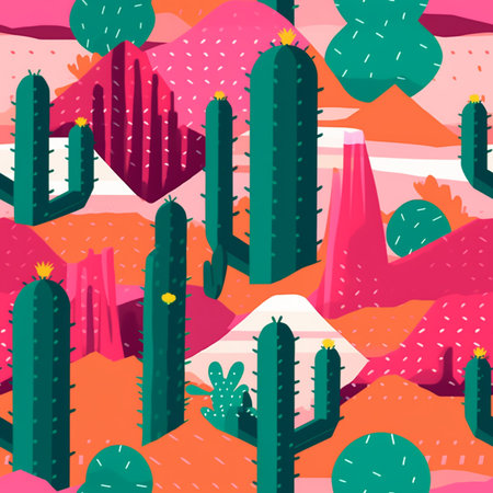 Seamless pattern with cacti and mountains. Vector illustration.のイラスト素材