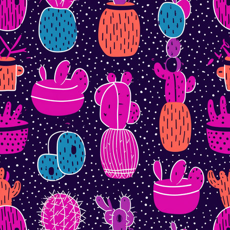 Seamless pattern with cacti. Hand drawn vector illustration.