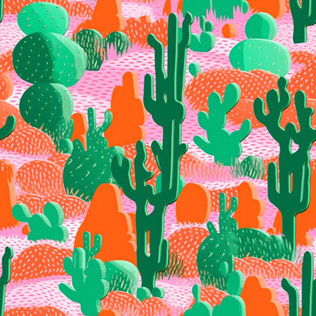Seamless pattern with cacti. Hand-drawn illustration.のイラスト素材