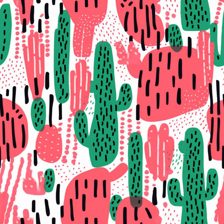 Seamless pattern with cacti. Hand drawn vector illustration.のイラスト素材