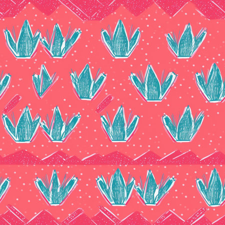 Seamless pattern with hand drawn succulents on pink backgroundのイラスト素材