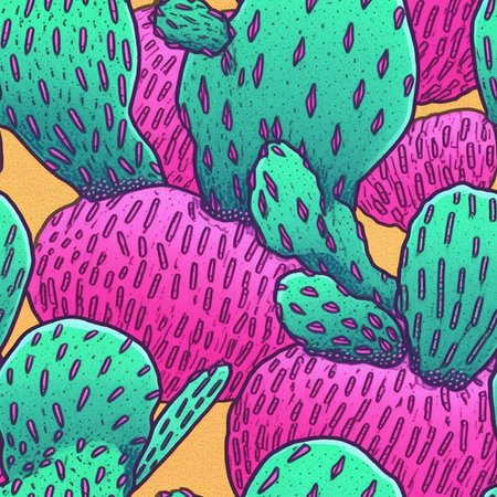Seamless pattern with hand drawn cacti. Vector illustration.