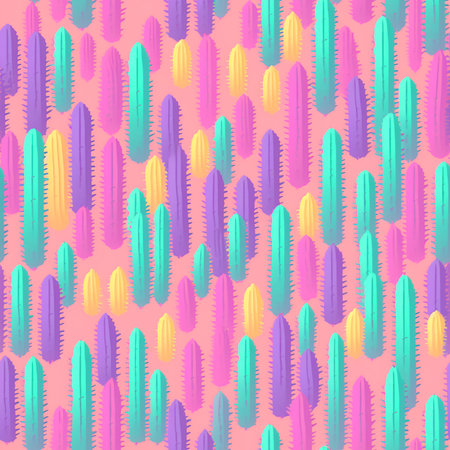 Seamless pattern with cacti on pink background. Vector illustration.のイラスト素材