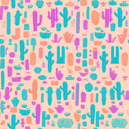 Seamless pattern with cacti and succulents. Vector illustration.