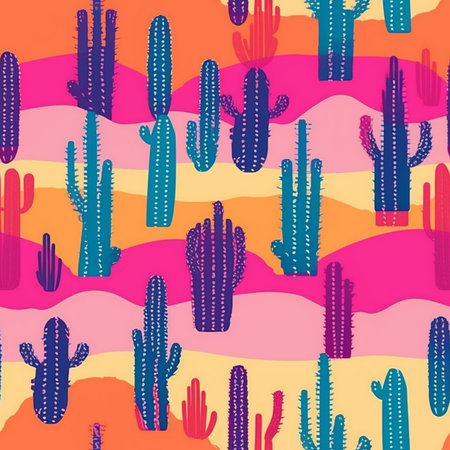Seamless pattern with cacti. Hand drawn background.のイラスト素材