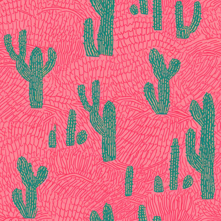 Seamless pattern with cacti. Hand drawn illustration.