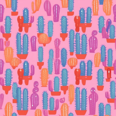 Seamless pattern with cacti on a pink background.