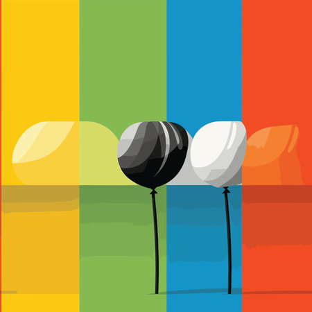 Illustration of two balloons on a background of colored stripes, vectorのイラスト素材