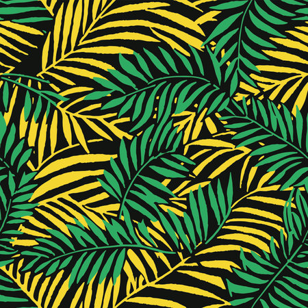 Seamless pattern with palm leaves. Hand drawn vector illustration.のイラスト素材