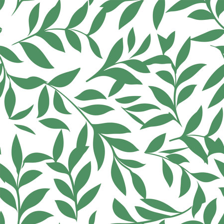 Seamless pattern with green leaves on white background. Vector illustration.のイラスト素材