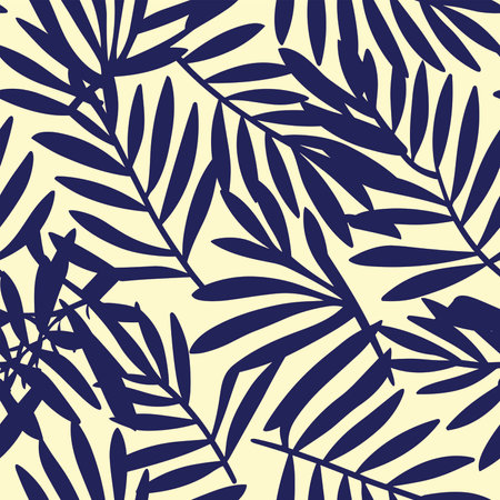 Seamless pattern with tropical leaves. Vector illustration in trendy linear styleのイラスト素材
