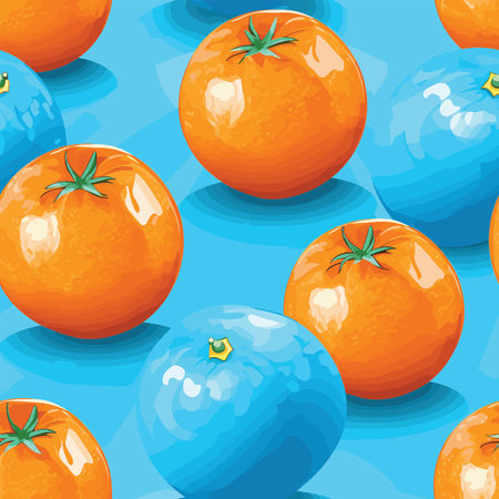 Seamless pattern with tangerines on a blue background.のイラスト素材