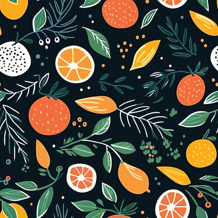 Seamless pattern with citrus fruits. Hand drawn vector illustration.のイラスト素材