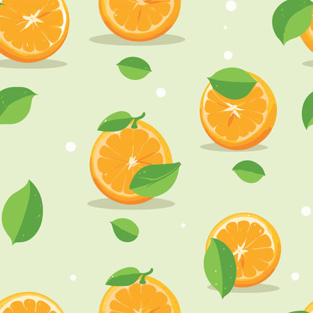 Seamless pattern with oranges and leaves on a green background.の写真素材