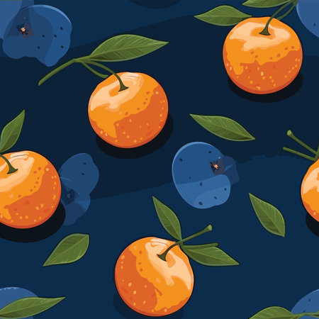 Seamless pattern with oranges and blueberries. Vector illustration.の写真素材