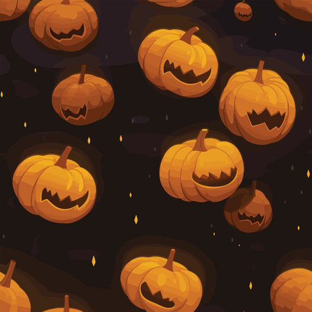 Halloween seamless pattern with pumpkins on dark background. vector illustrationの写真素材