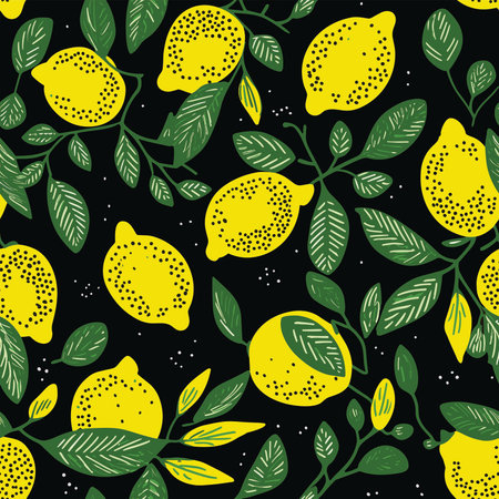 Seamless pattern with lemons and leaves. Vector illustration.の写真素材