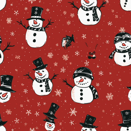 Snowman seamless pattern. Christmas background. Vector illustration for your designの写真素材