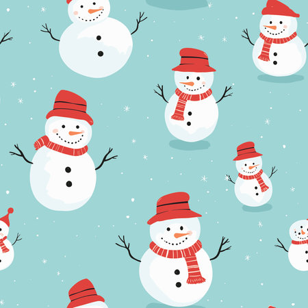 Snowman seamless pattern. Cute cartoon snowman vector background.の写真素材