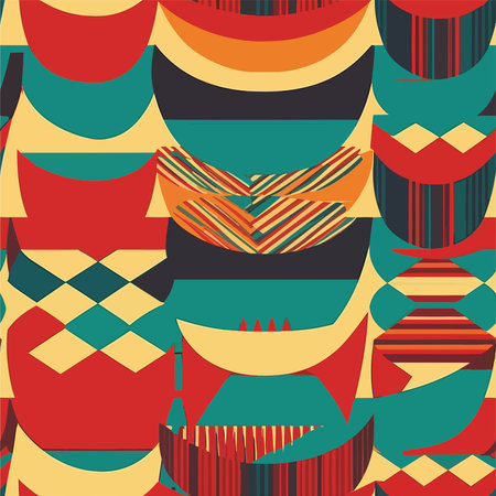 Seamless pattern with abstract geometric shapes in retro style. Vector illustration.のイラスト素材