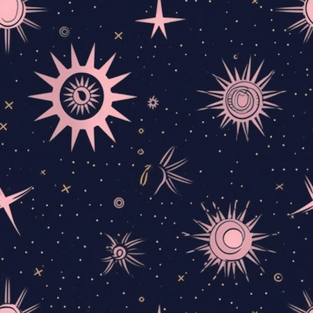 Seamless pattern with stars and suns. Hand drawn vector illustration.のイラスト素材