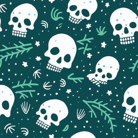 Seamless pattern with skulls and plants. Hand drawn vector illustration.のイラスト素材