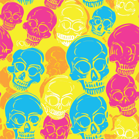 Seamless pattern with colorful skulls. Vector illustration. Background.のイラスト素材