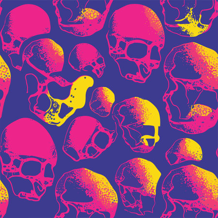 Seamless pattern with human skulls. Vector illustration. Background.のイラスト素材